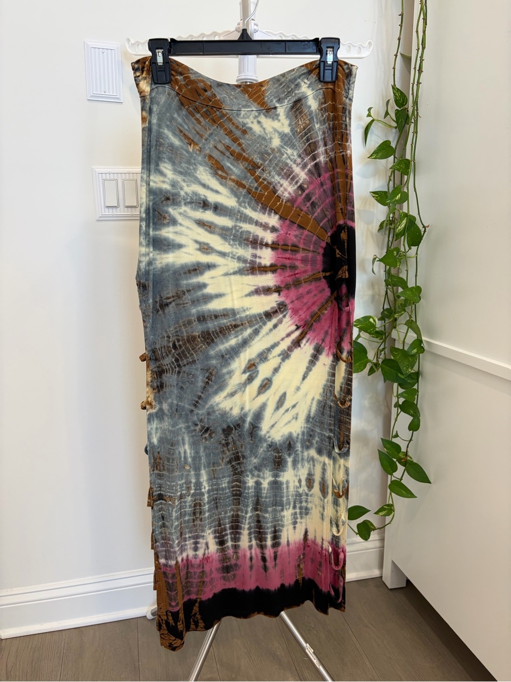 EARTHBOUND Tie-Dye Long Skirt in Pink, Cream, Brown & Black